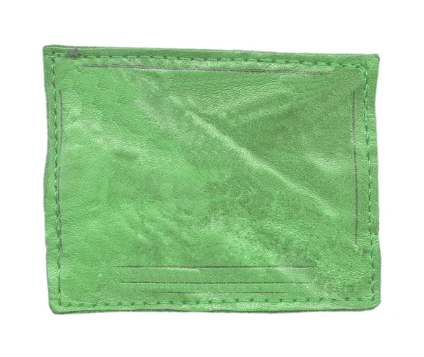 Etykieta zmięty zielony skórzany na białym tle — Zdjęcie stockowe
