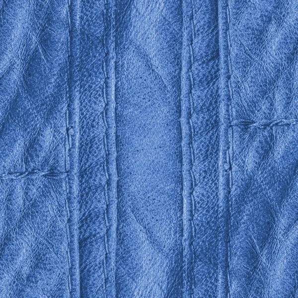 Fond bleu cuir, coutures — Photo