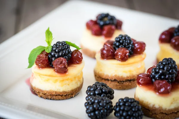 Mini cheesecake med körsbär — Stockfoto
