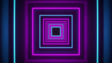 Soyut neon arkaplan, koridorda ileri doğru uç, parlayan pembe mavi çizgiler, morötesi spektrum