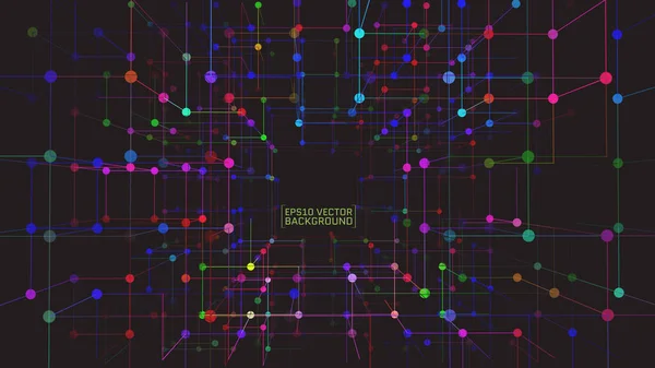 立方体細胞を用いたカラーベクトル抽象背景。正方形のメッシュとラウンドドットと現代的な技術のイラスト — ストックベクタ