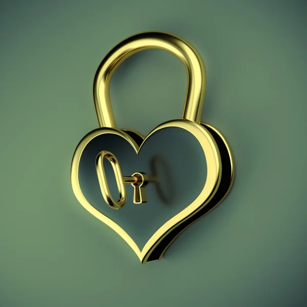 Lock in the form of a heart with key — Stock Photo, Image