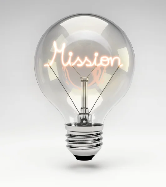 Konzeptionelle Glühbirne (Set) - Mission — Stockfoto