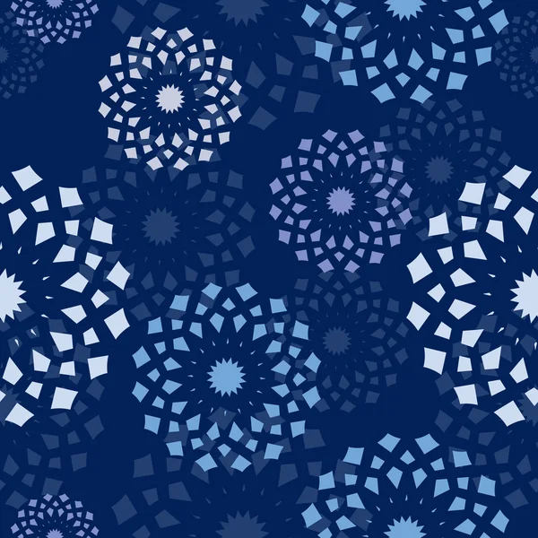Patrón sin costura vectorial, copos de nieve azules abstractos, fondo de invierno — Vector de stock