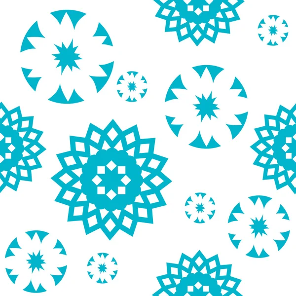 Modèle sans couture vectoriel, flocons de neige bleus abstraits, fond d'hiver — Image vectorielle