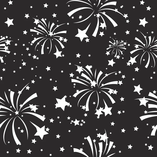 Patrón sin costura vectorial fuegos artificiales y estrellas — Archivo Imágenes Vectoriales