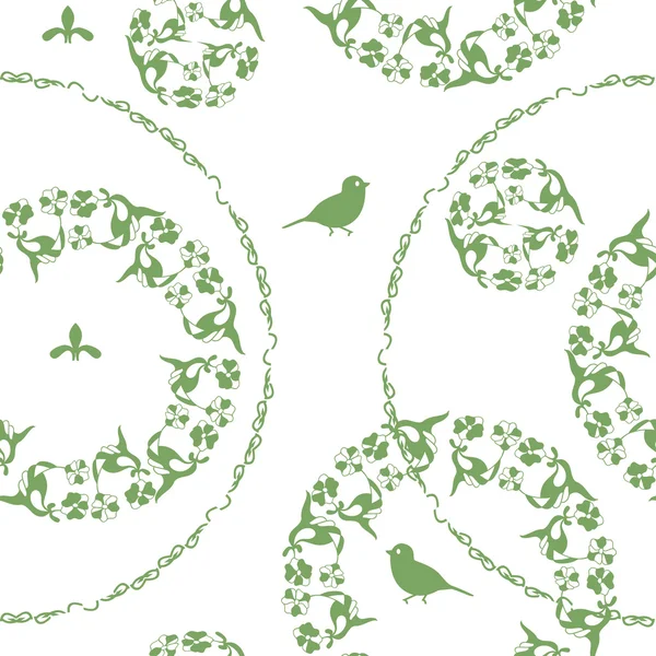 Vector illustration background, green flowers and birds — Stock Vector