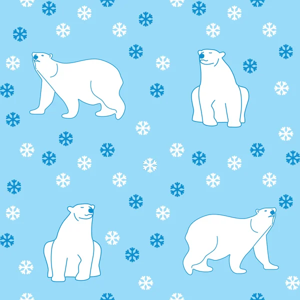 Padrão sem costura vetorial ursos polares e flocos de neve — Vetor de Stock