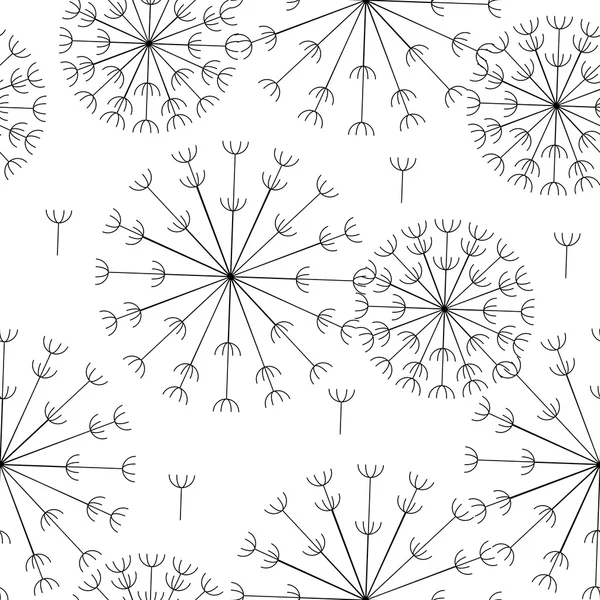 Vector abstract seamless black and white pattern of dandelions — Stock Vector