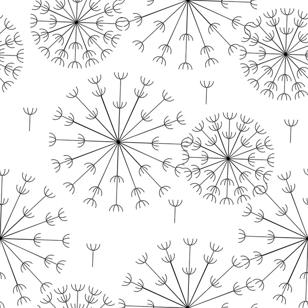Dandelions vektör soyut sorunsuz siyah-beyaz desen — Stok Vektör
