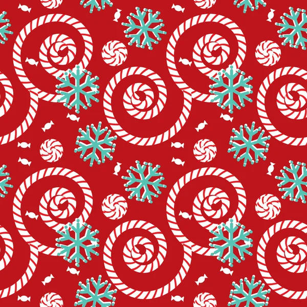 Vector seamless Christmas pattern with snowflakes and candy — Stock Vector