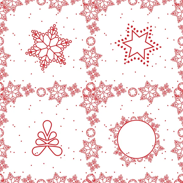 Natal padrão floco de neve sem costura cores vermelhas e brancas — Vetor de Stock