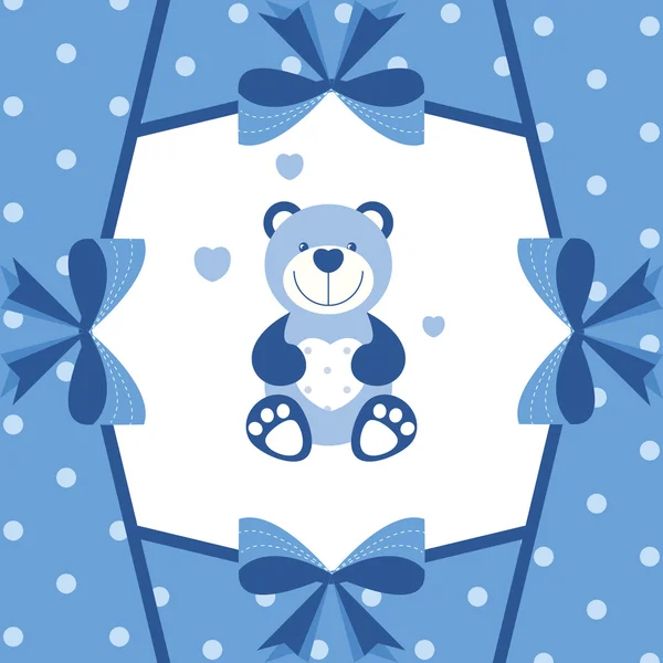 Vector baby blue banner with teddy bear — Stock Vector