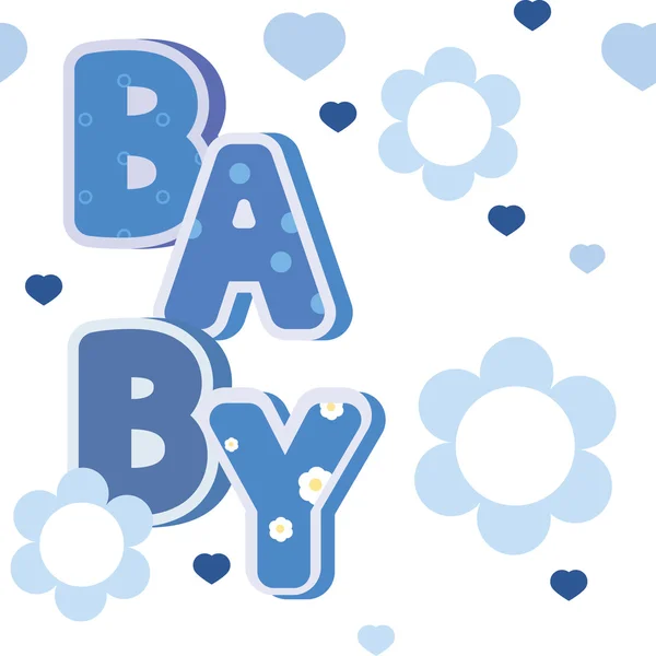 Vector baby blue banner with flowers and hearts — Stock Vector