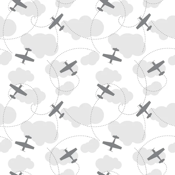 Vector seamless pattern airplanes in the clouds — Stock Vector