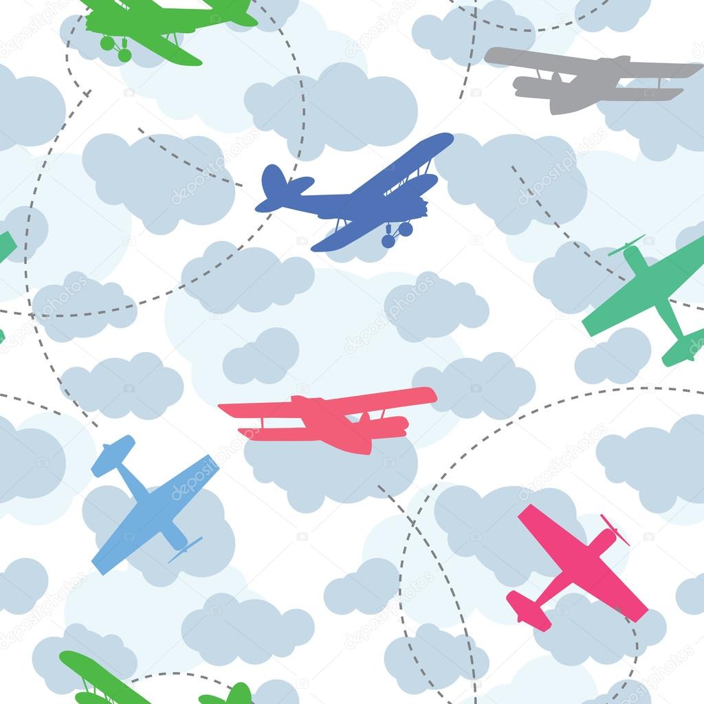 vector seamless pattern airplanes in the clouds