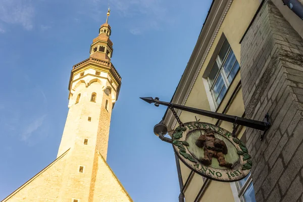 Tallin Estonia Wieża Ratusza Tallinie Tallinna Raekoda — Zdjęcie stockowe