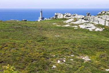 Malpica, İspanya. Punta Nariga 'daki deniz feneri, Galiçya' daki Costa da Morte 'de (Ölüm Kıyısı) manzaralı bir burundur.