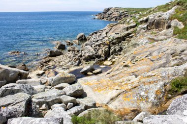Malpica, İspanya. Punta Nariga, Galiçya 'daki Costa da Morte' de (Ölüm Kıyısı) manzaralı bir buruna sahiptir.