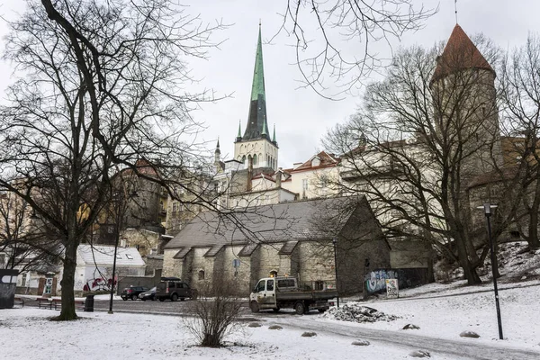 Tallin Estonia Kościół Olafa Wieża Stoltingi Onf Wież Murów Starego — Zdjęcie stockowe