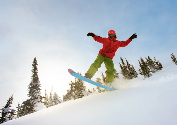 Snowboarder doen een teen kant snijden — Stockfoto