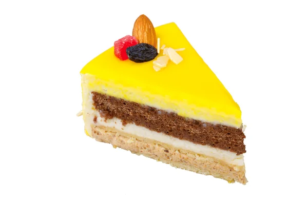 Pièce de gâteau sur fond blanc — Photo