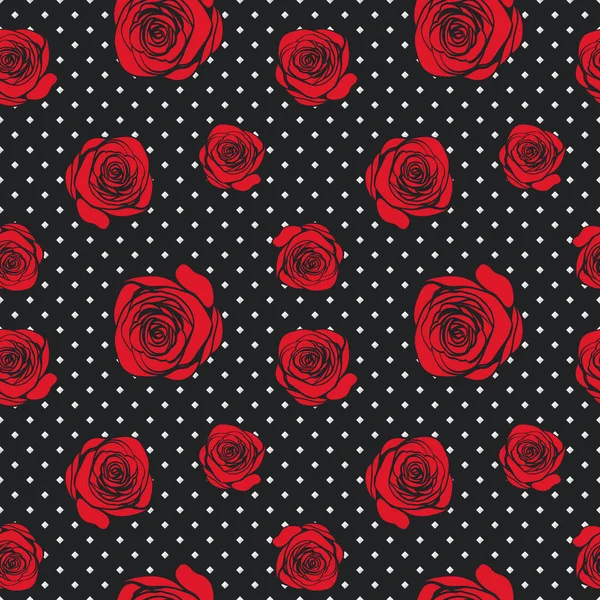 Dark Abstract Seamless Pattern Red Roses Geometric Black Background Vector — Stock Vector