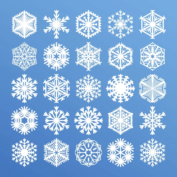 Stora Snöflingor Kollektion För Jul Design Vit Snö Ikoner Isolerad — Stock vektor
