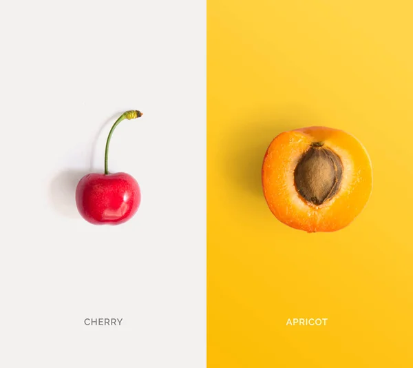 Creative Layout Made Cherry Apricot Flat Lay Food Concept — Stock Photo, Image