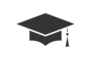 Mezuniyet şapkası. Basit bir ikon. Grafik tasarımı için düz stil ögesi. Vektör EPS10 illüstrasyonu.