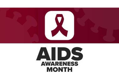 Aralık, AIDS Farkındalık Ayı. Tatil konsepti. Arkaplan, afiş, kart, yazılı poster şablonu. Vektör EPS10 illüstrasyonu.