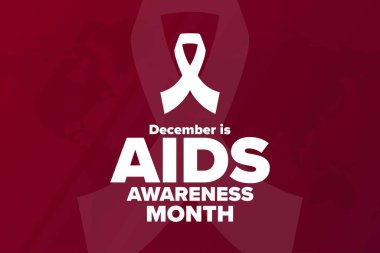 Aralık, AIDS Farkındalık Ayı. Tatil konsepti. Arkaplan, afiş, kart, yazılı poster şablonu. Vektör EPS10 illüstrasyonu.