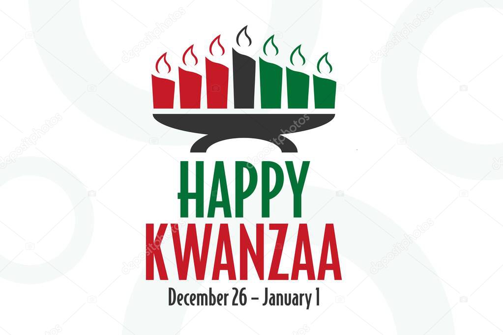 Happy Kwanzaa. December 26 until January 1. Holiday concept. Template for background, banner, card, poster with text inscription. Vector EPS10 illustration