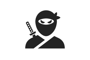 Kılıçlı bir ninja. Basit bir ikon. Grafik tasarımı için düz stil ögesi. Vektör EPS10 illüstrasyonu.