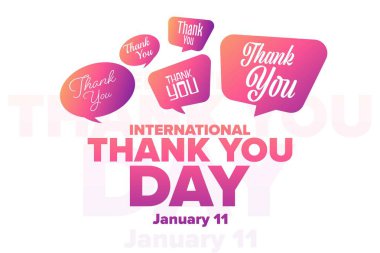 Uluslararası Teşekkür Günü. 11 Ocak. Tatil konsepti. Arkaplan, afiş, kart, yazılı poster şablonu. Vektör EPS10 illüstrasyonu.