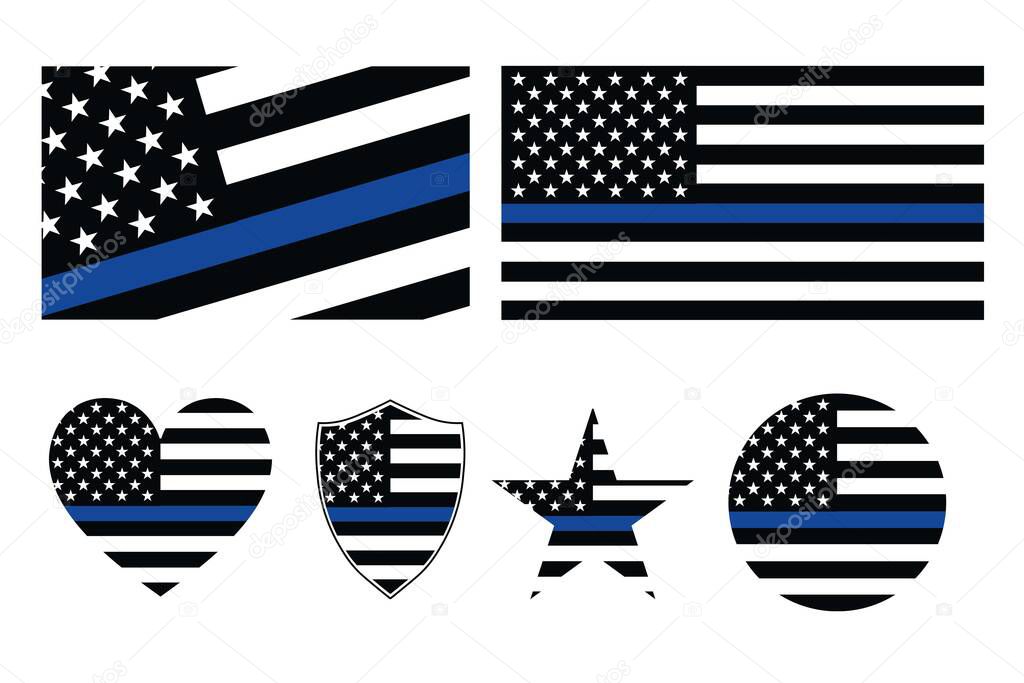 Thin Blue Line flag. Simple icon set. Flat style element for graphic design. Vector EPS10 illustration.