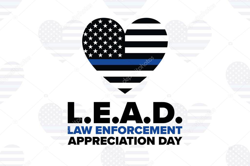 National Law Enforcement Appreciation Day L.E.A.D. January 9. Holiday concept. Template for background, banner, card, poster with text inscription. Vector EPS10 illustration