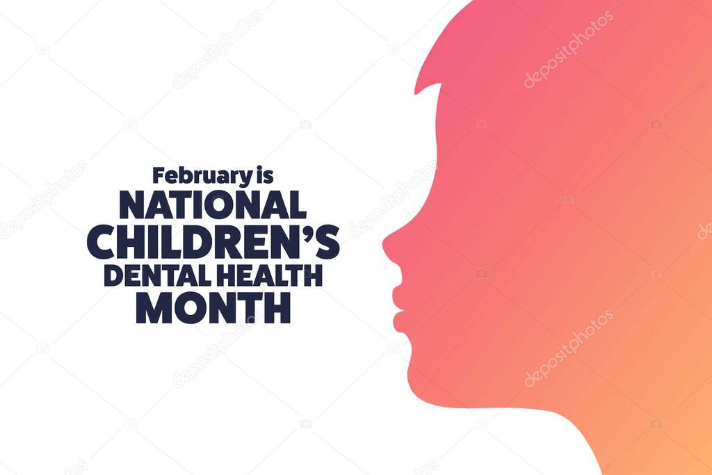 February is National Children Dental Health Month. Holiday concept. Template for background, banner, card, poster with text inscription. Vector EPS10 illustration