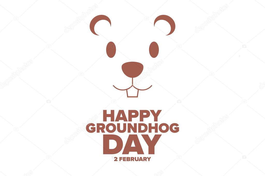 Happy Groundhog Day. 2 February. Holiday concept. Template for background, banner, card, poster with text inscription. Vector EPS10 illustration.