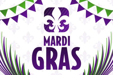 Mardi Gras 'da. Tatil konsepti. Arkaplan, afiş, kart, yazılı poster şablonu. Vektör EPS10 illüstrasyonu.