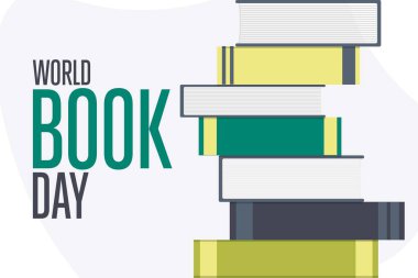 Dünya Kitap Günü. Tatil konsepti. Arkaplan, afiş, kart, yazılı poster şablonu. Vektör EPS10 illüstrasyonu.