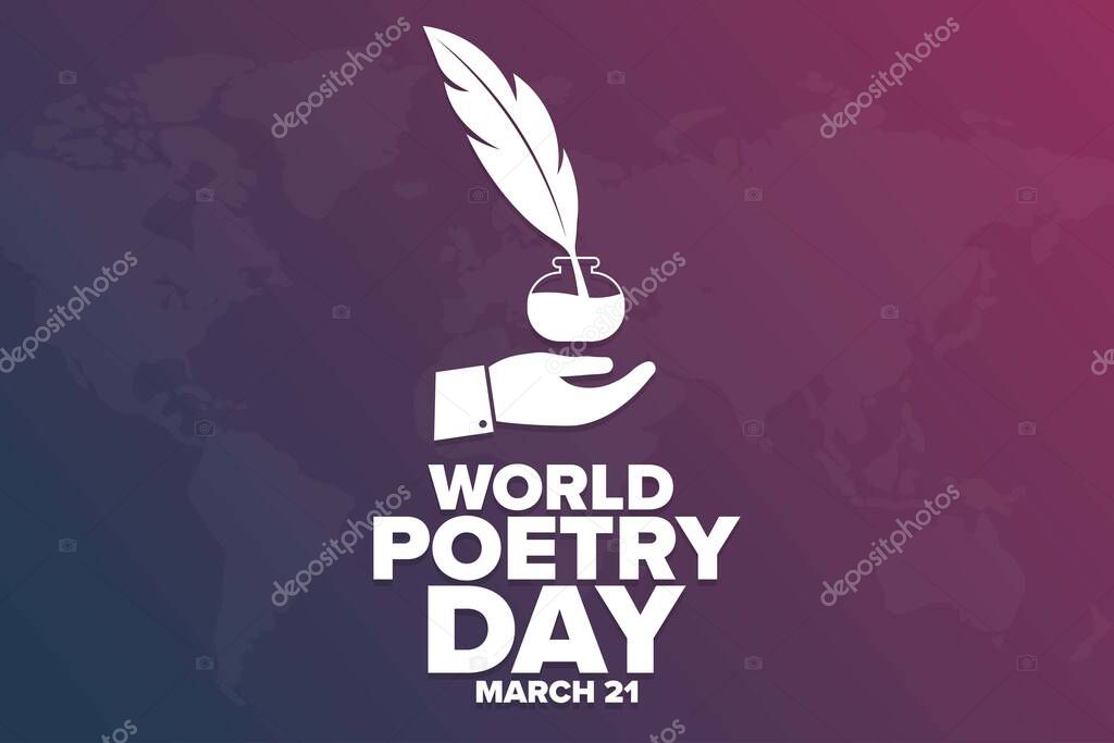 World Poetry Day. March 21. Holiday concept. Template for background, banner, card, poster with text inscription. Vector EPS10 illustration