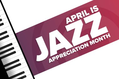 April, Jazz Takdir Ayı. Tatil konsepti. Arkaplan, afiş, kart, yazılı poster şablonu. Vektör EPS10 illüstrasyonu.