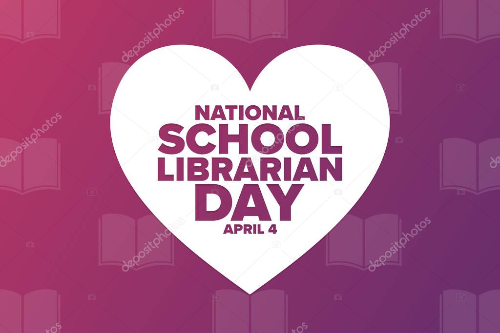 National School Librarian Day. April 4. Holiday concept. Template for background, banner, card, poster with text inscription. Vector EPS10 illustration