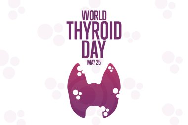 Dünya Tiroid Günü. 25 Mayıs. Tatil konsepti. Arkaplan, afiş, kart, yazılı poster şablonu. Vektör EPS10 illüstrasyonu.