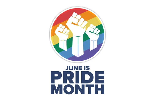 Juni är HBTQ Pride Month. Semesterkoncept. Mall för bakgrund, banner, kort, affisch med text inskription. Vektor EPS10 illustration. — Stock vektor