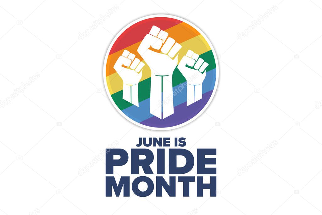June is LGBT Pride Month. Holiday concept. Template for background, banner, card, poster with text inscription. Vector EPS10 illustration