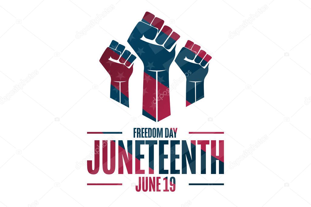 Juneteenth. Freedom Day. June 19. Holiday concept. Template for background, banner, card, poster with text inscription. Vector EPS10 illustration