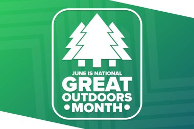 Haziran, Ulusal Açık Hava Ayı. Tatil konsepti. Arkaplan, afiş, kart, yazılı poster şablonu. Vektör EPS10 illüstrasyonu.