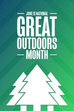 Haziran, Ulusal Açık Hava Ayı. Tatil konsepti. Arkaplan, afiş, kart, yazılı poster şablonu. Vektör EPS10 illüstrasyonu.